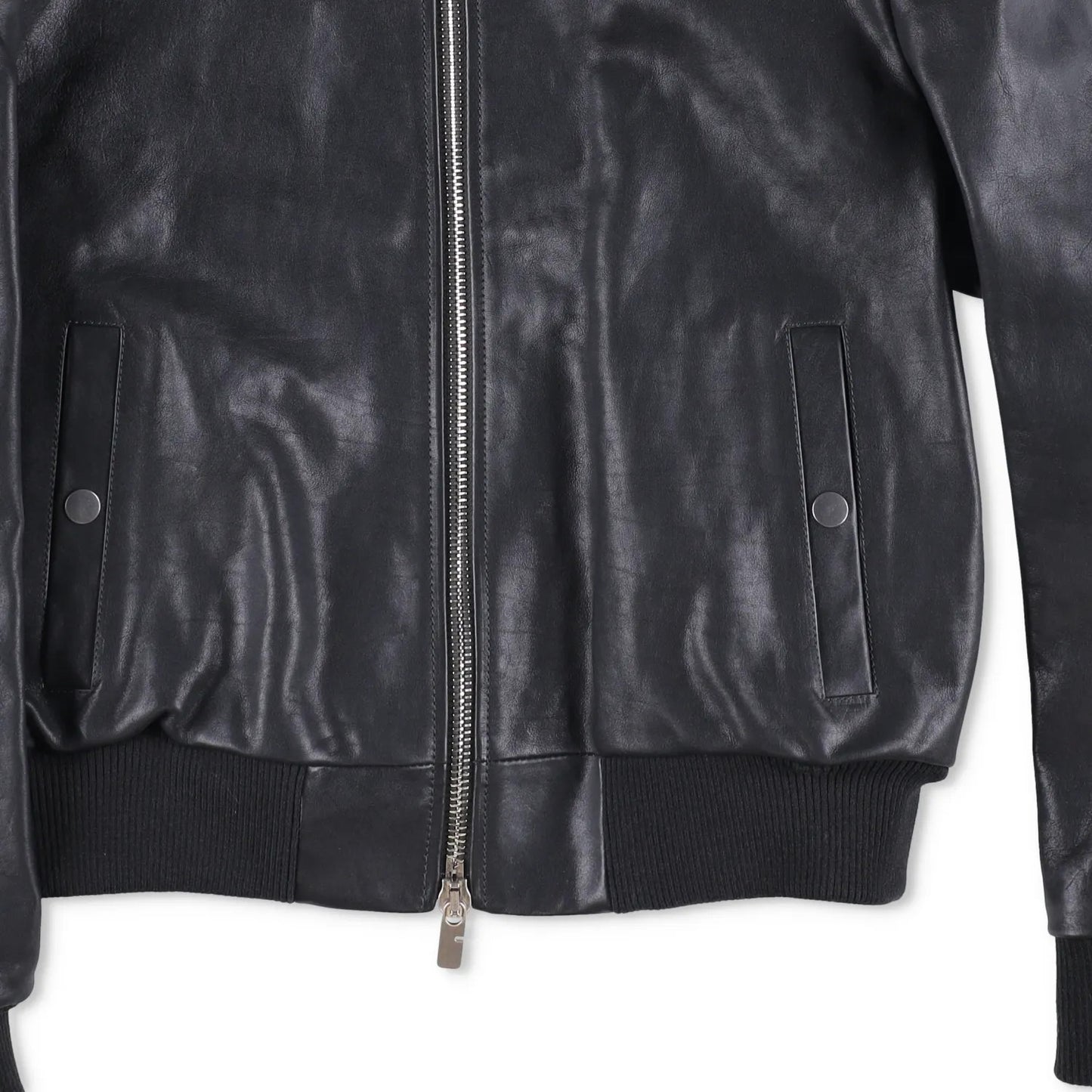 BURBERRY Mens Bomber Jacket Zipped Leather Black Band Collar Size 46 RRP 3490 — View 3
