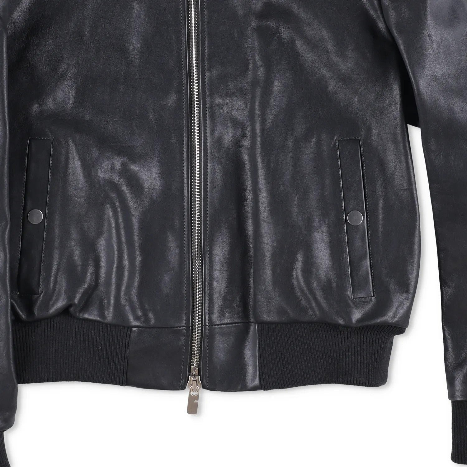BURBERRY Mens Bomber Jacket Zipped Leather Black Band Collar Size 46 RRP 3490 — View 3