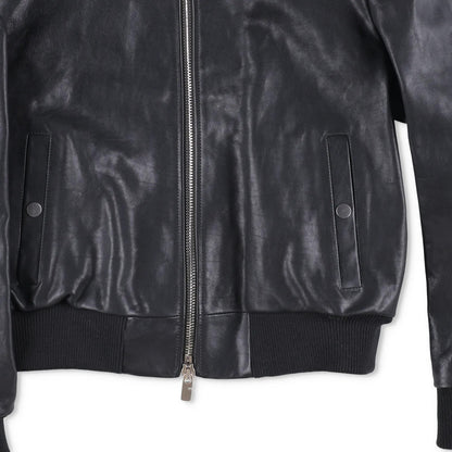 BURBERRY Mens Bomber Jacket Zipped Leather Black Band Collar Size 46 RRP 3490 — View 3