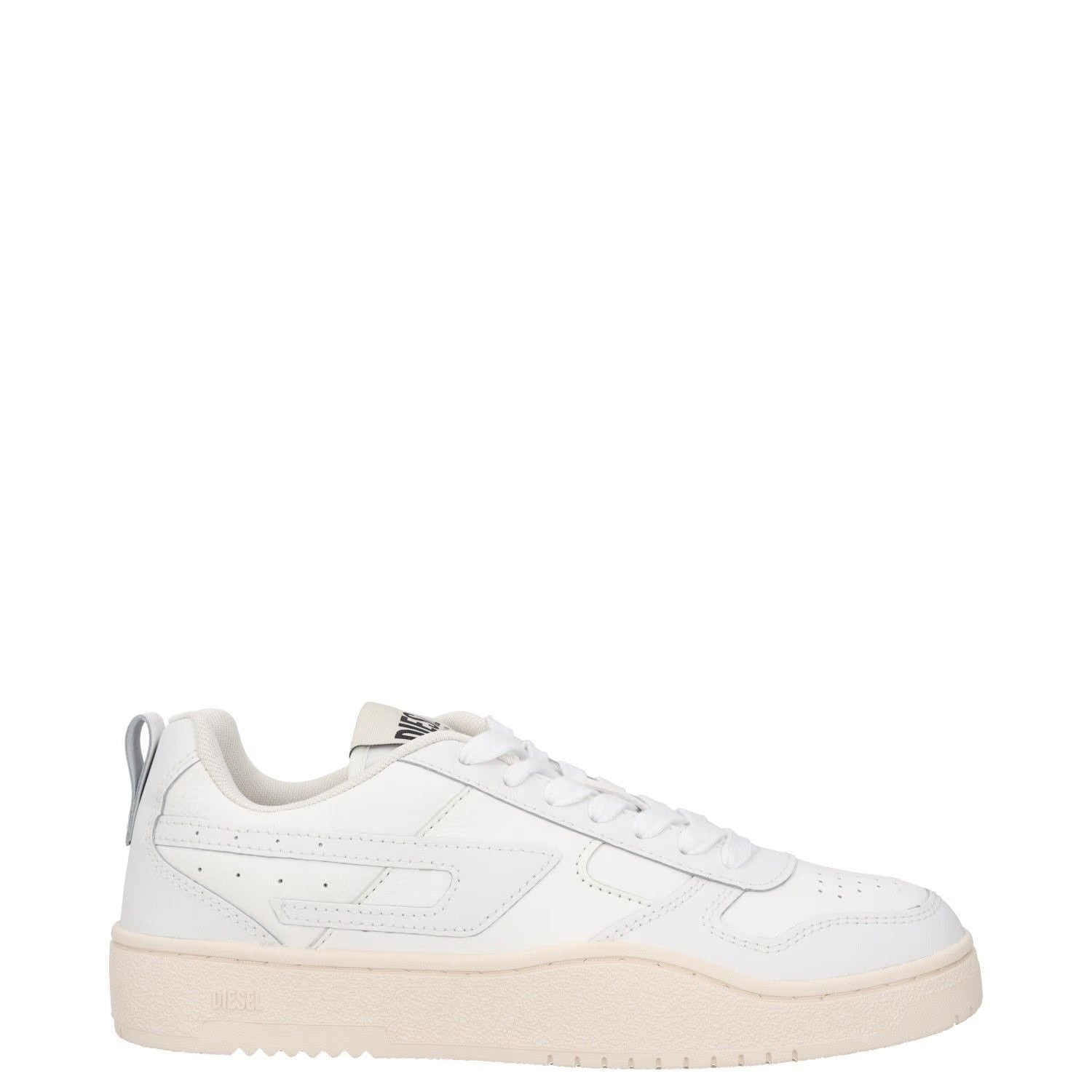 DIESEL Womens Trainer White Leather Low Top Lace Up Beige Sole UK 7.5 RRP 145