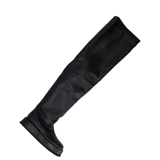 GIABORGHINI Womens Mid Thigh Boots Leather Slip On Round Flat Black UK5 RRP 650 — View 2