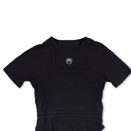 MARINE SERRE Organic Cotton Rib 2X2 Body Black Bodysuits Size XL RRP 260 — View 2