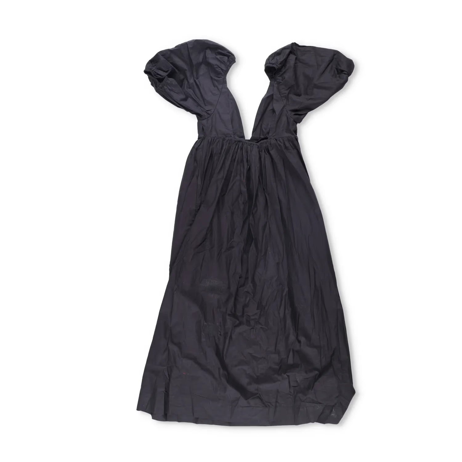 GANNI Womens V-Neck Short Sleeve Midi Dress Black Puff Shoulders Size 36 RRP 235 — View 2