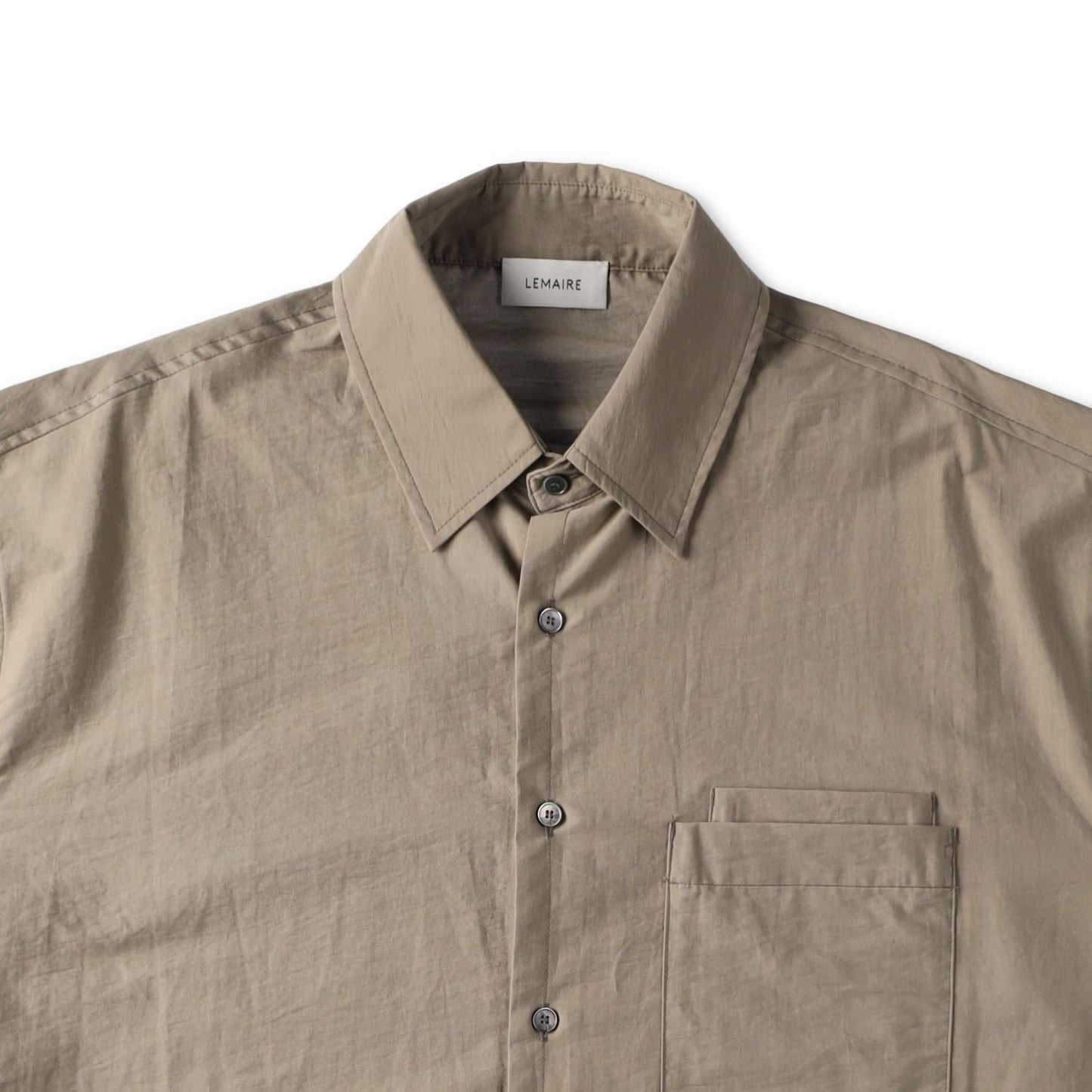LEMAIRE Mens Double Pocket Short Sleeve Shirt Button-Up Collared Beige 50 RRP570 — View 3