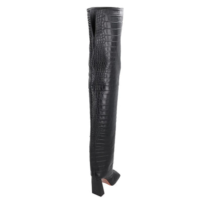 AMINA Women Marine 95 High Heel Square Thigh High Croc Boots Black UK5.5 RRP1650 — View 6