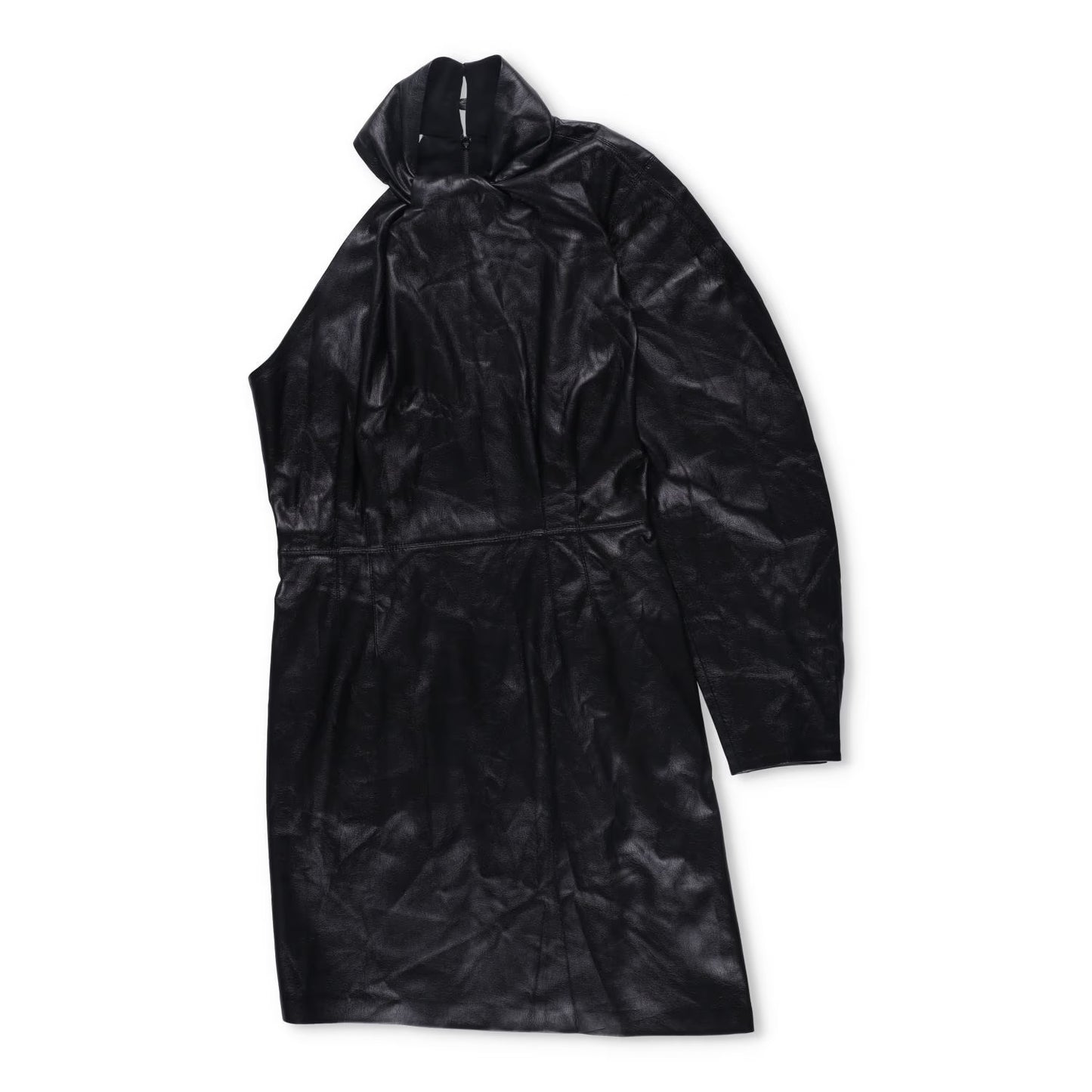 NANUSHKA Women Knee Length Dress Black Poly Blend High Neck Long Sleeve M RRP500