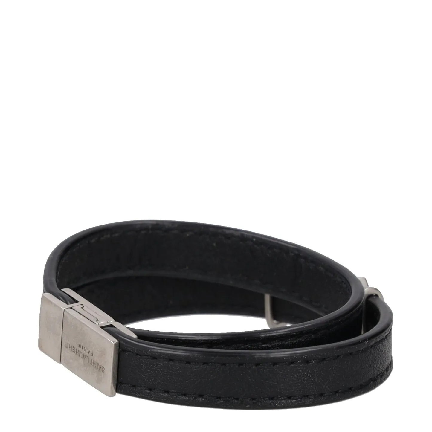 SAINT LAURENT Womens Bracelet Black Leather Silver YSL Buckle Size S RRP 255 — View 5