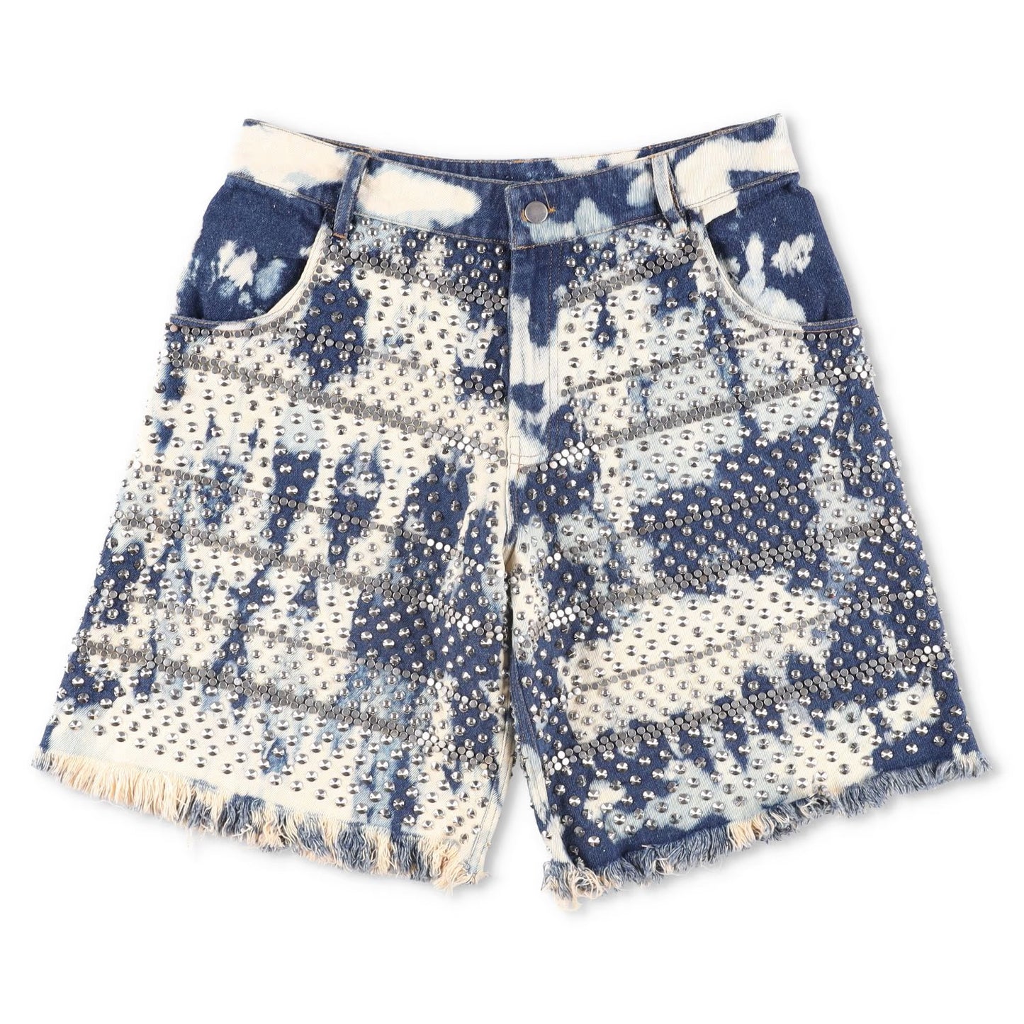 ASHISH Mens Studded Acid Wash Denim Cotton Blue White Size Medium RRP 425