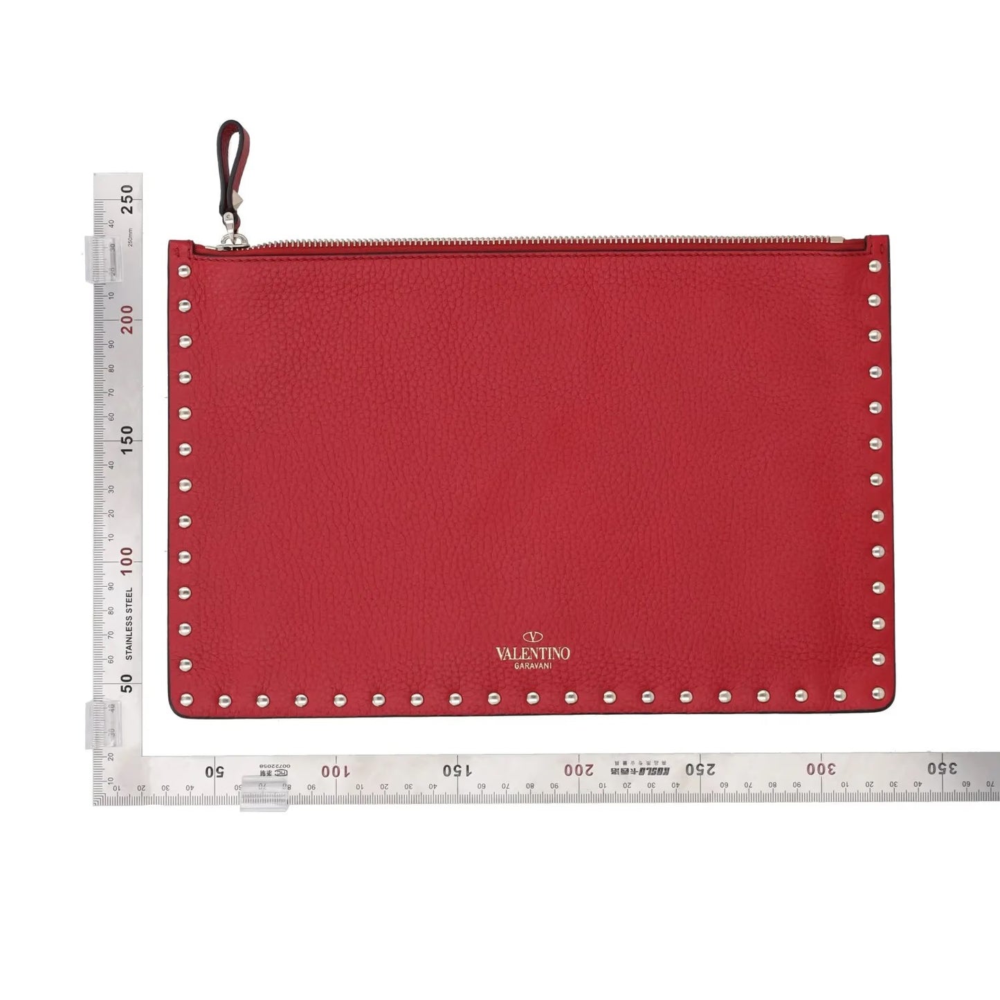 VALENTINO Womens Clutch Bag Red Leather Silver Studded Logo Size S RRP 700 — View 6