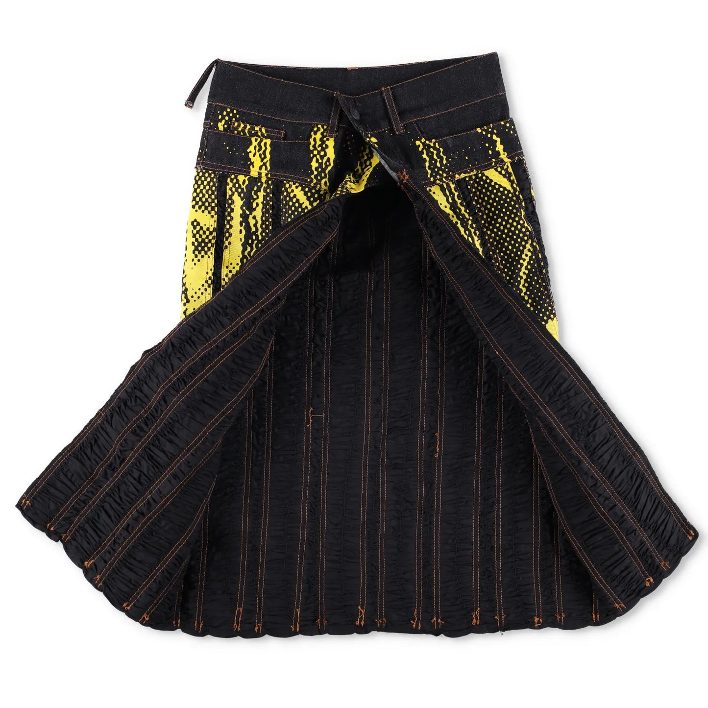 FEBEN Womens Charriot Biker Skirt Yellow Denim Button Striped Knee 34 RRP 1235 — View 5