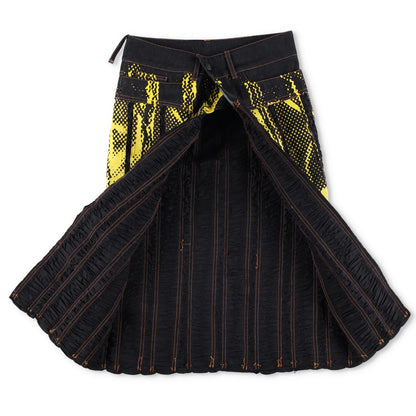 FEBEN Womens Charriot Biker Skirt Yellow Denim Button Striped Knee 34 RRP 1235 — View 5