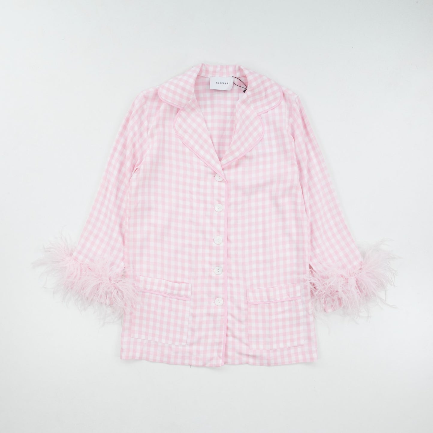 SLEEPER Womens Pink Check Viscose Pyjama Set Button Long Sleeve XS RRP 330 — View 2
