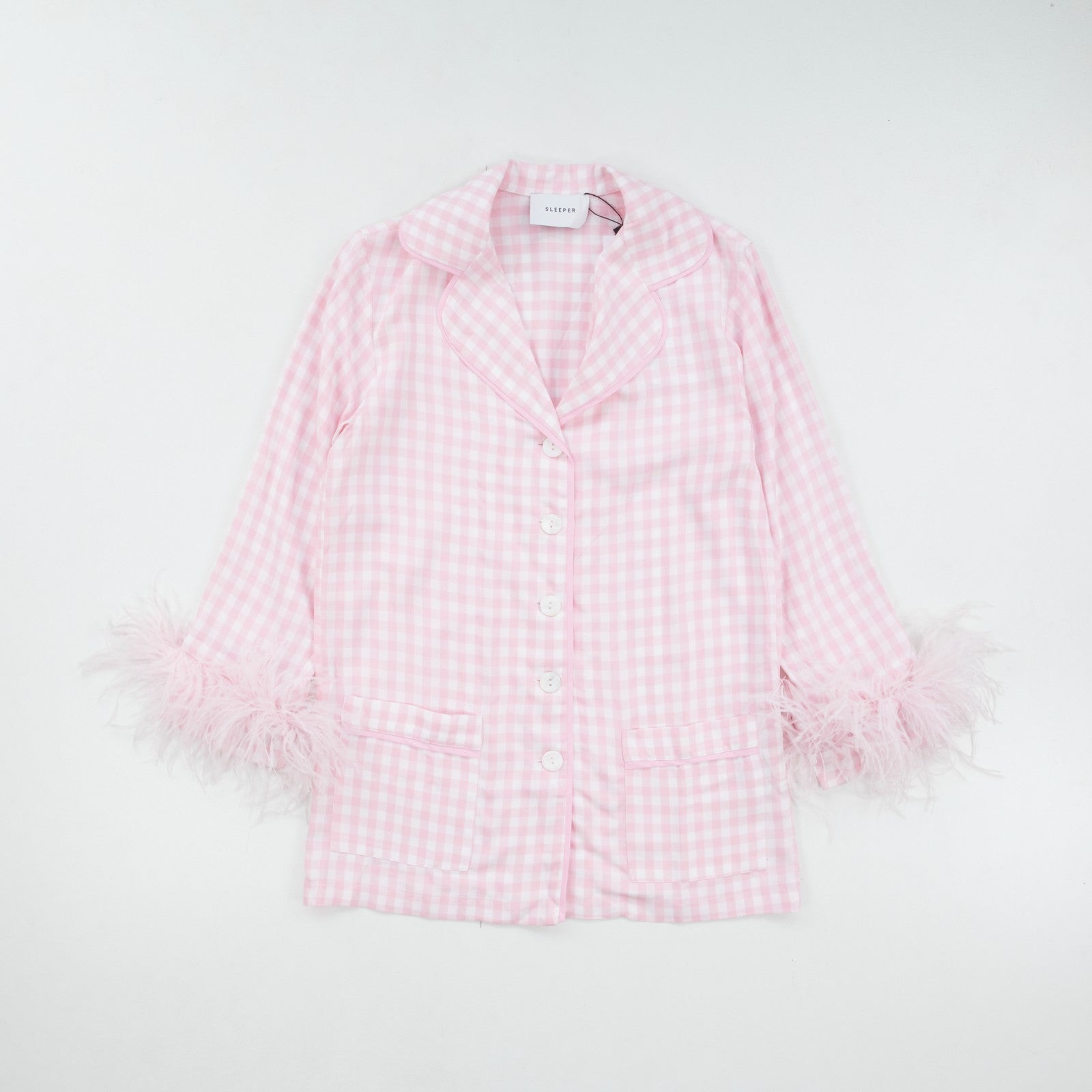 SLEEPER Womens Pink Check Viscose Pyjama Set Button Long Sleeve XS RRP 330 — View 2