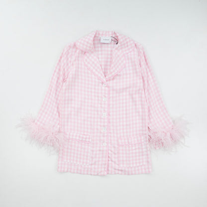 SLEEPER Womens Pink Check Viscose Pyjama Set Button Long Sleeve XS RRP 330 — View 2
