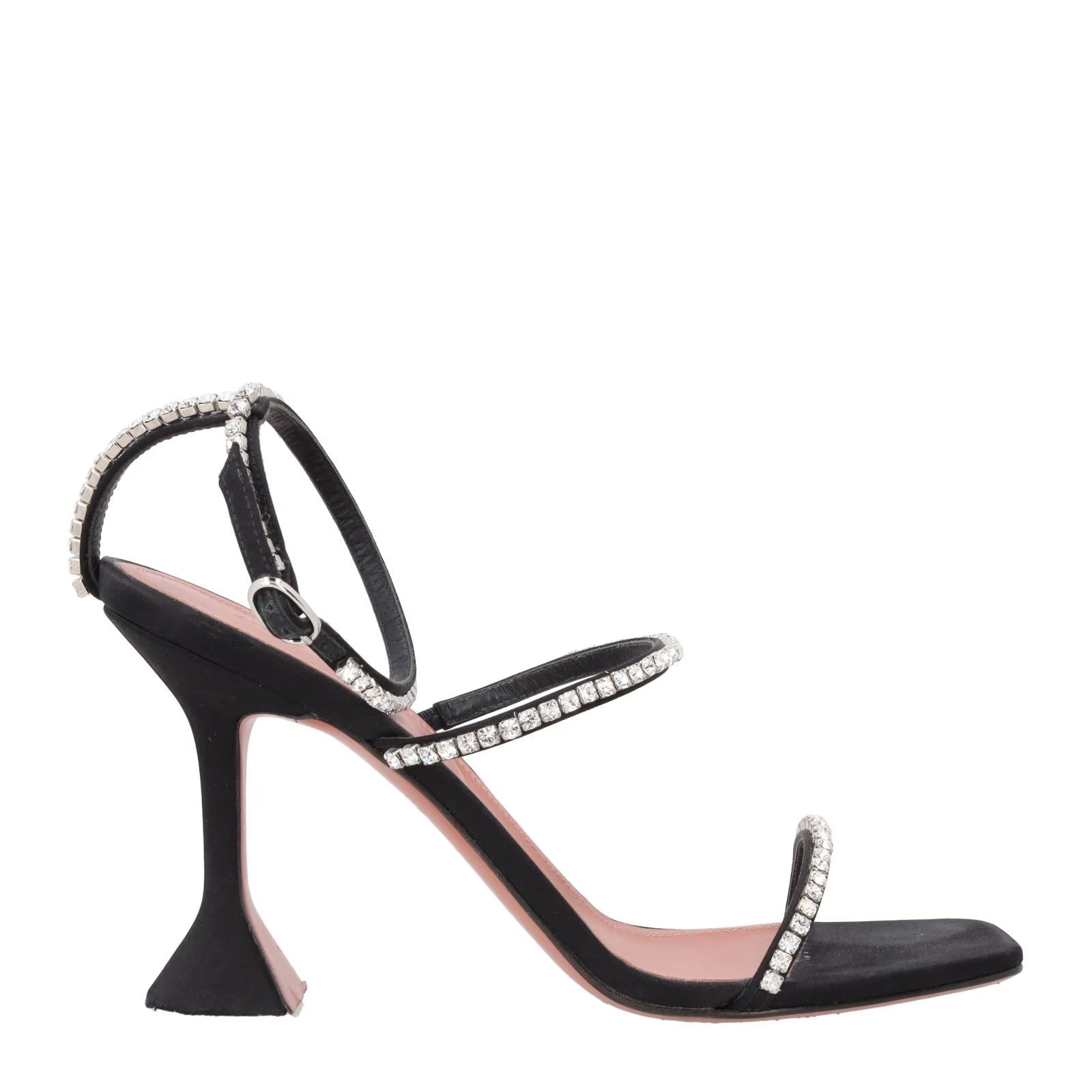 AMINA MUADDI Gilda Black Leather High Heel Sandal Crystal Embellish. UK 6 RRP910