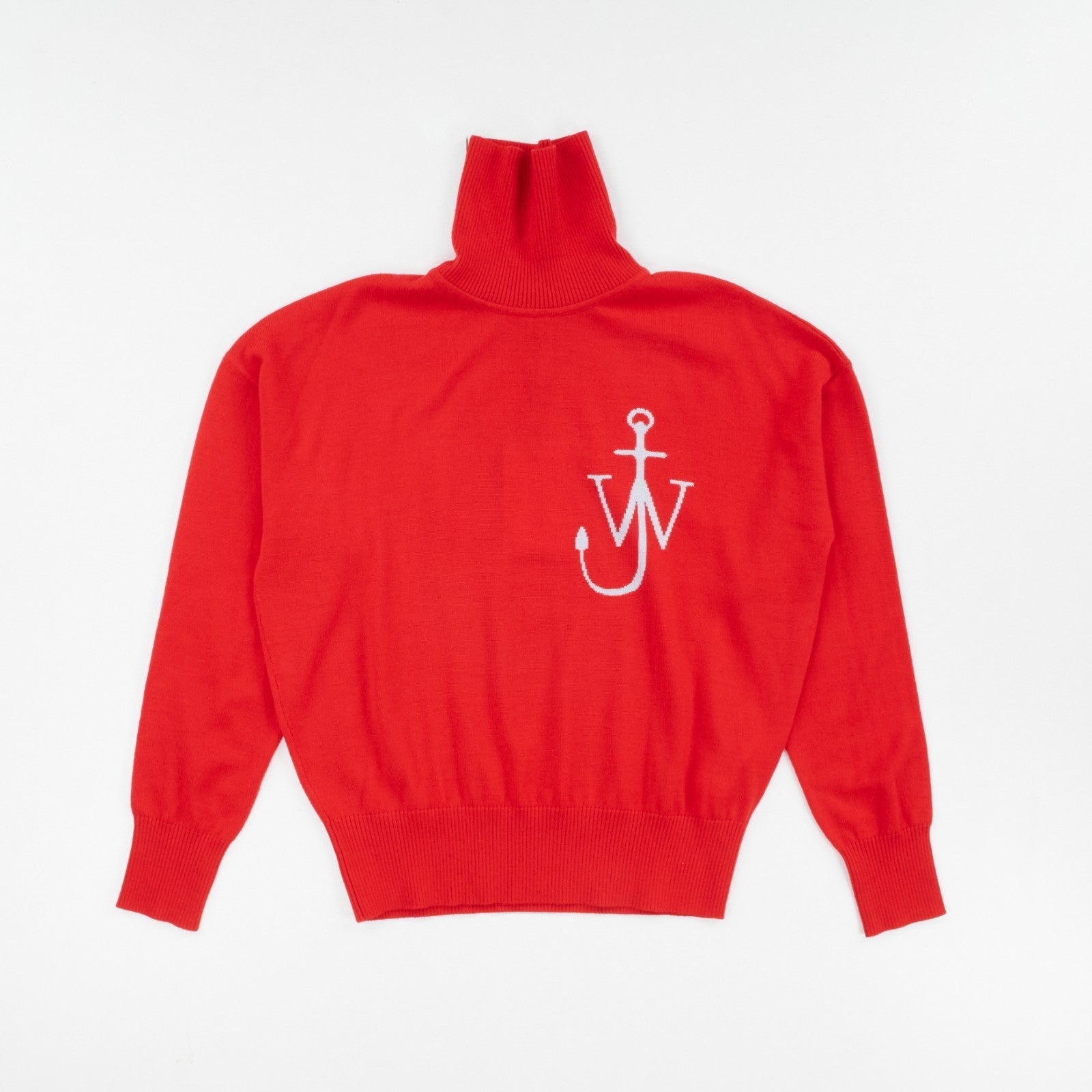 JW ANDERSON Anchor Logo Funnel Neck Jumper Unisex Knitwear Red Wool S RRP 355 — View 2