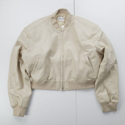 FRANKIE SHOP Womens Micky Zip Faux Leather Cropped Bomber Jacket Cream XL RRP370 — View 6