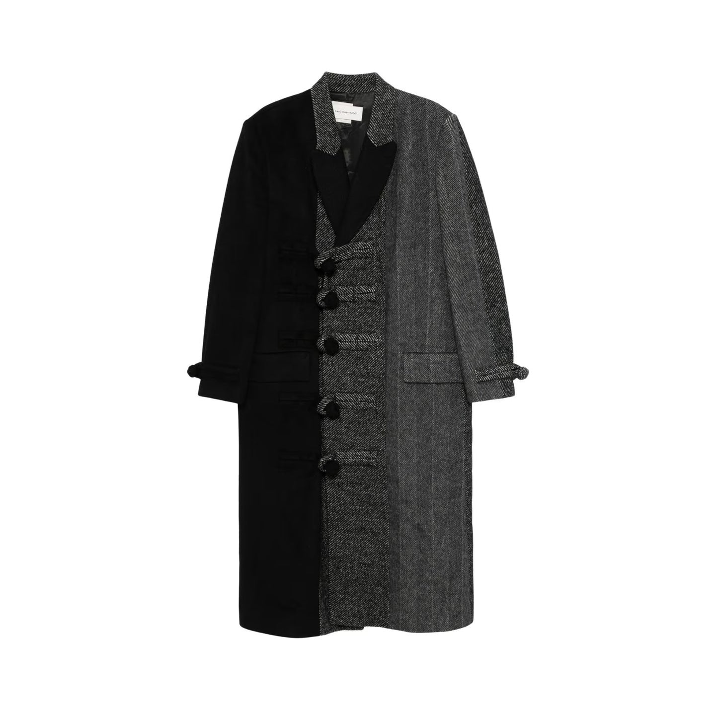 FENG CHEN WANG Mens Multi Flannel Stripe Overcoat Black Multicoloured L RRP 1275