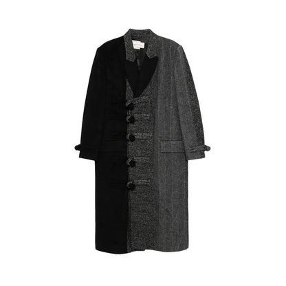 FENG CHEN WANG Mens Multi Flannel Stripe Overcoat Black Multicoloured L RRP 1275