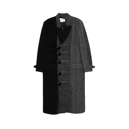FENG CHEN WANG Mens Multi Flannel Stripe Overcoat Black Multicoloured L RRP 1275