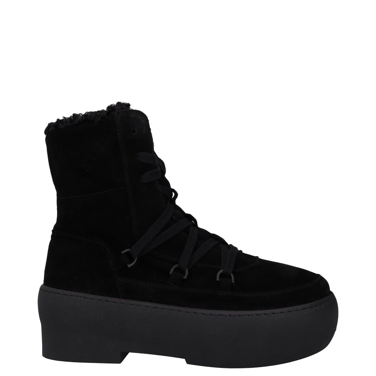 GIABORGHINI Womens Boot Black Leather Platform Heel Lace Up Faux Fur UK 7 RRP375