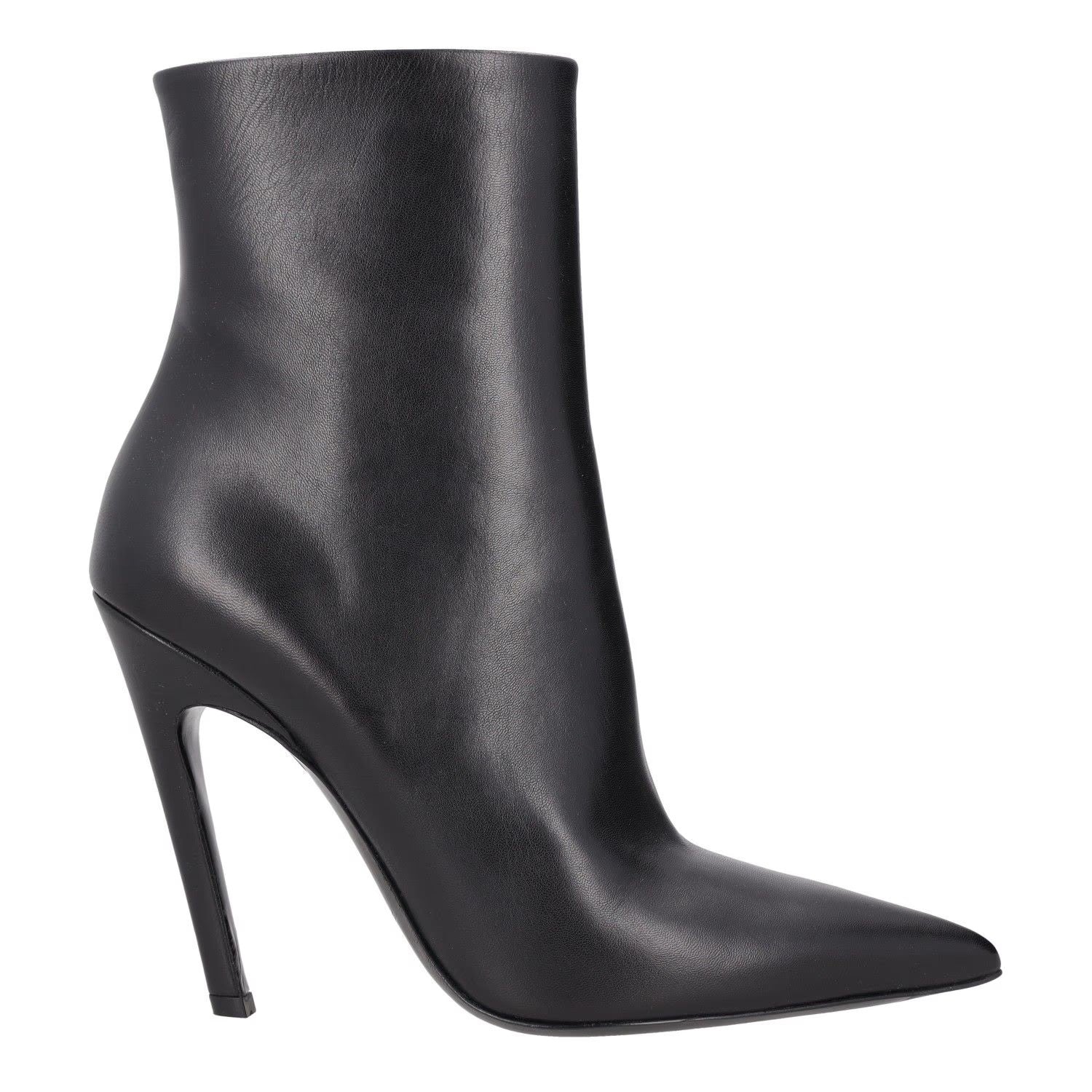 BALENCIAGA Womens Pointed Toe Booties Zip Closure Black Leather UK 6 RRP 875