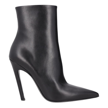 BALENCIAGA Womens Pointed Toe Booties Zip Closure Black Leather UK 6 RRP 875
