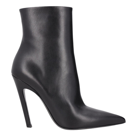 BALENCIAGA Womens Pointed Toe Booties Zip Closure Black Leather UK 6 RRP 875
