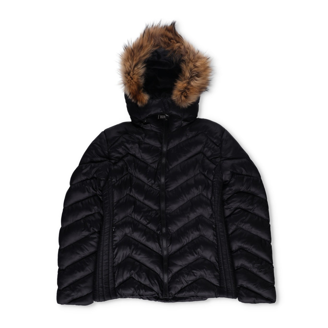 MONCLER Womens Makaluu Fur Hood Lined Jacket Nylon Size Large Black RRP1500
