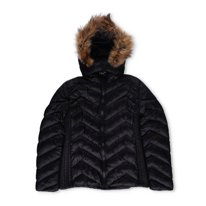 MONCLER Womens Makaluu Fur Hood Lined Jacket Nylon Size Large Black RRP1500