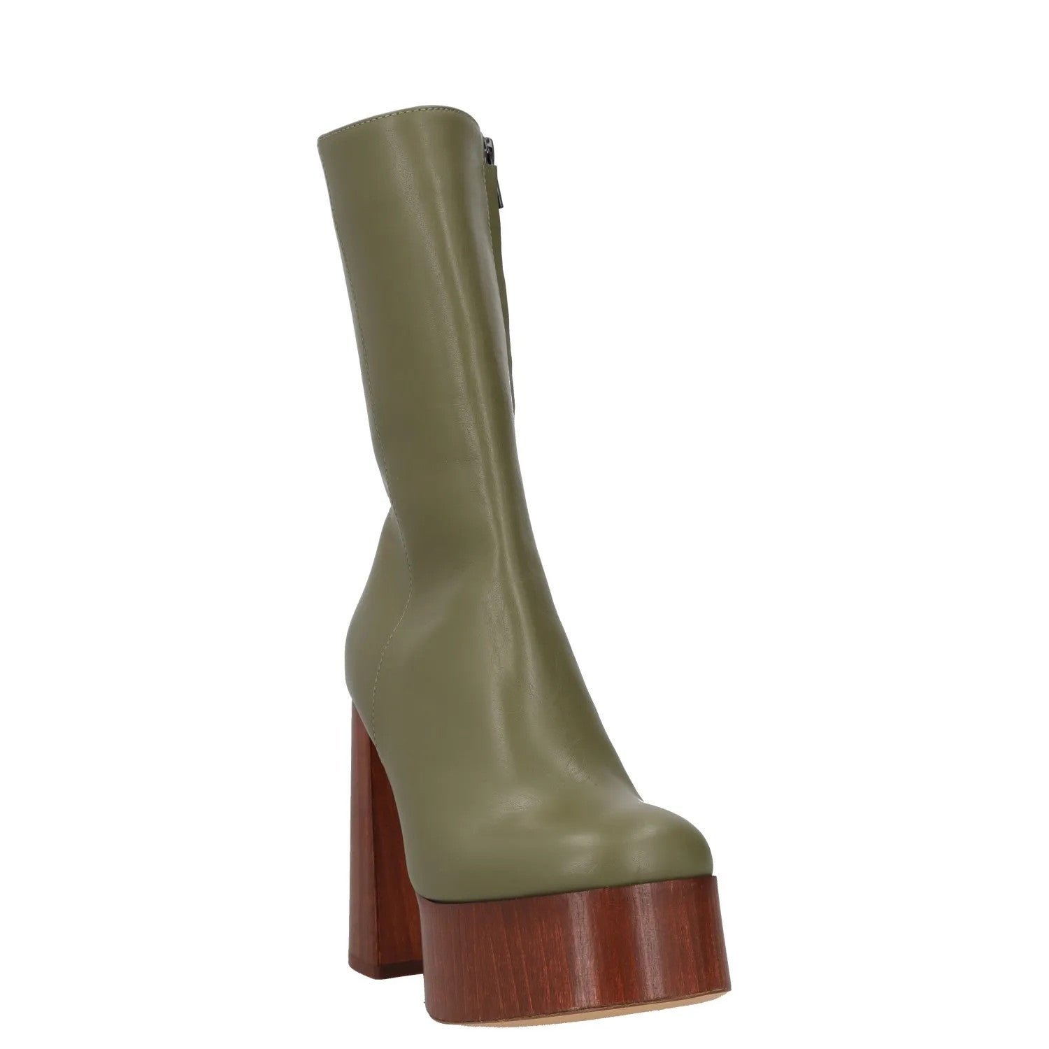 GIABORGHINI Womens High Heeled Boots Green Leather Mid Calf Platform UK 2 RRP375 — View 2