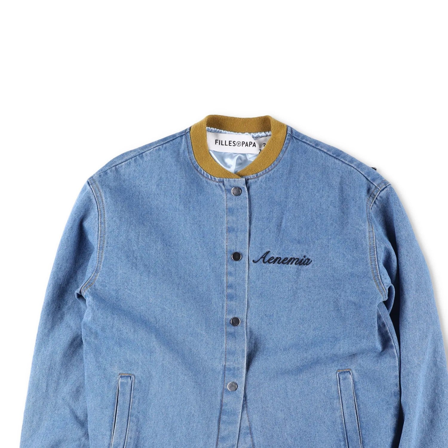 FIELLES PAPA Womens Blue Cotton Bomber Jacket Collarless Pockets Size 38 RRP 400 — View 2