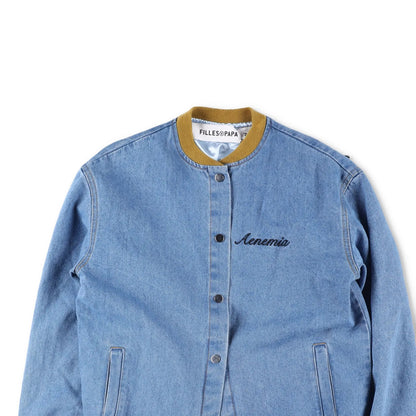 FIELLES PAPA Womens Blue Cotton Bomber Jacket Collarless Pockets Size 38 RRP 400 — View 2