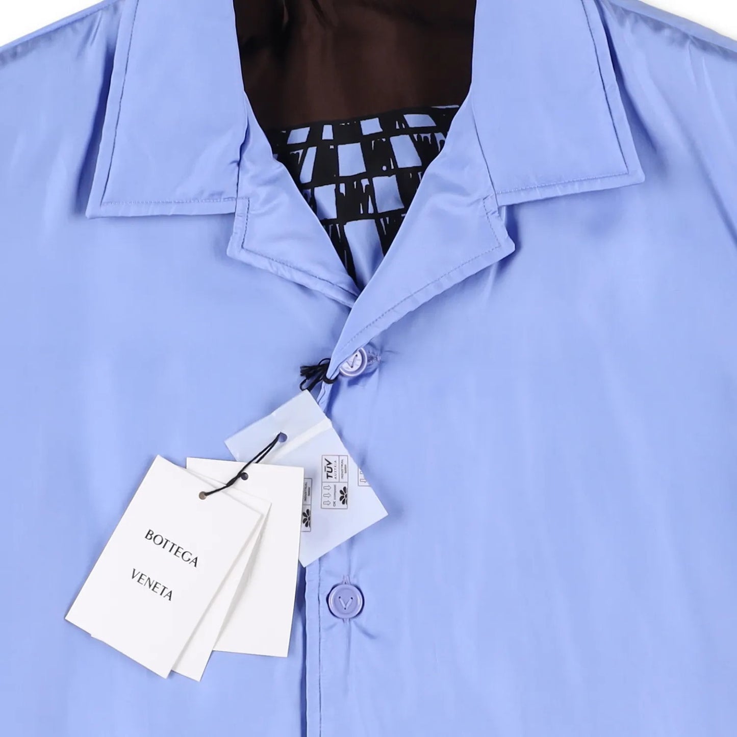 BOTTEGA Men Button Up Shirt Blue Short Sleeve Satin Regular Polyester 48 RRP1250 — View 5