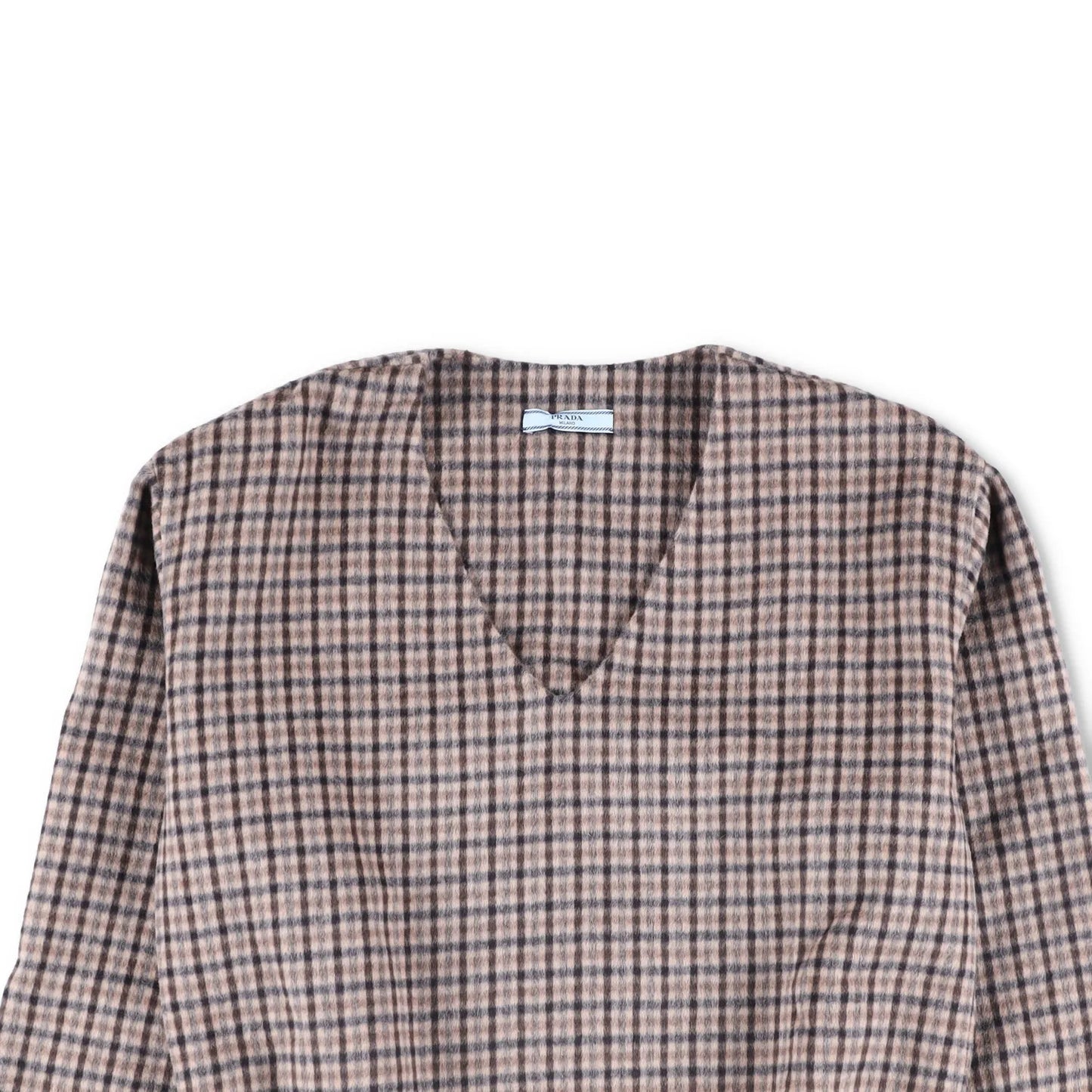 PRADA Womens Blouse V-Neck Long Sleece Check Pattern Brown Size 42 RRP 2830 — View 2