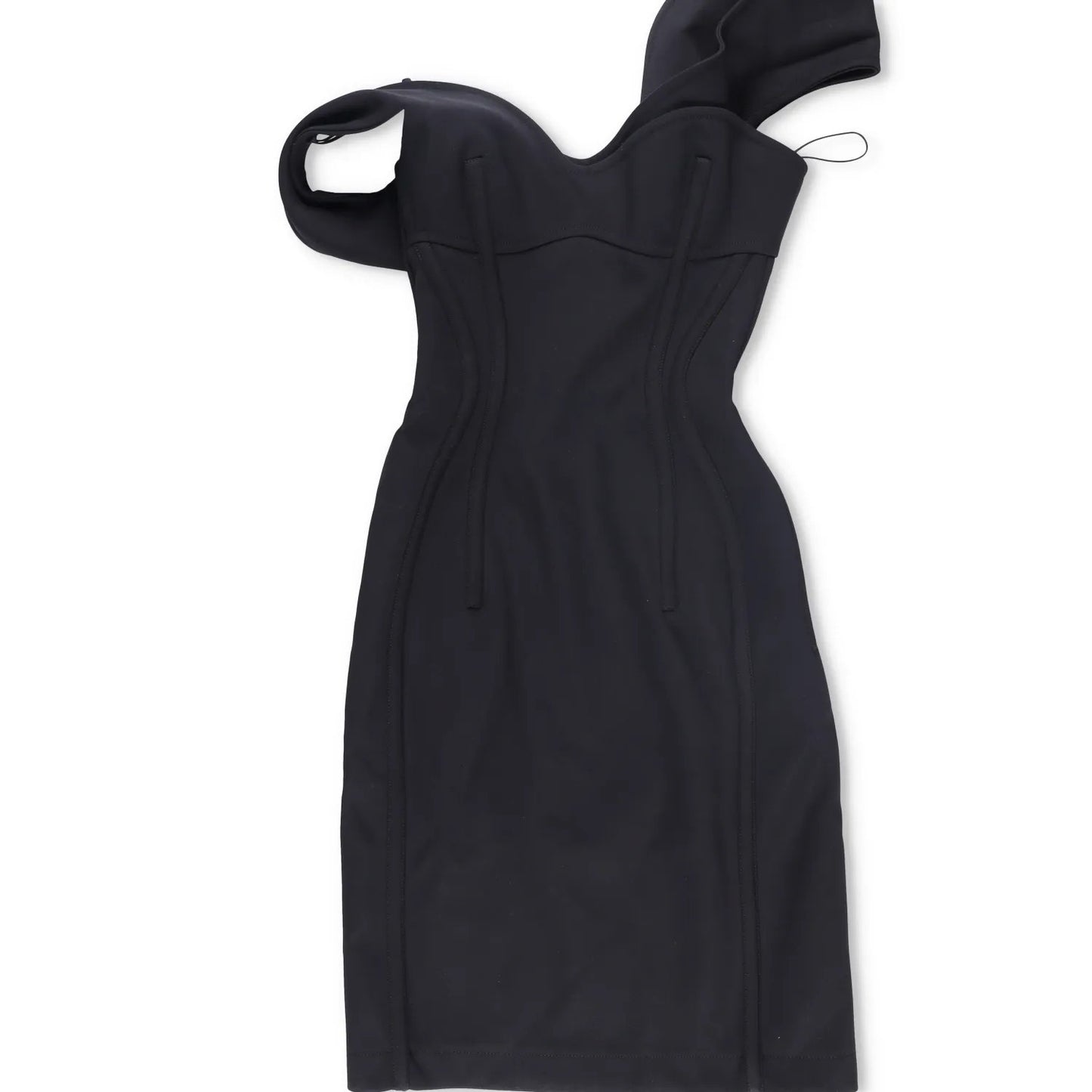 BOTTEGA VENETA Womens Midi Dress Sweetheart Double Layered Wool Black 38 RRP4479 — View 4
