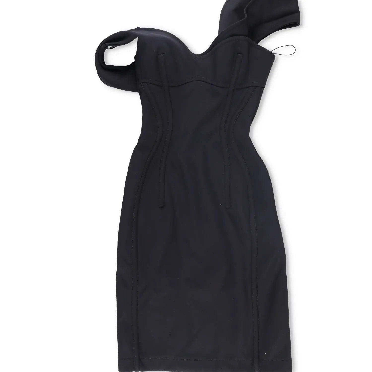 BOTTEGA VENETA Womens Midi Dress Sweetheart Double Layered Wool Black 38 RRP4479 — View 4
