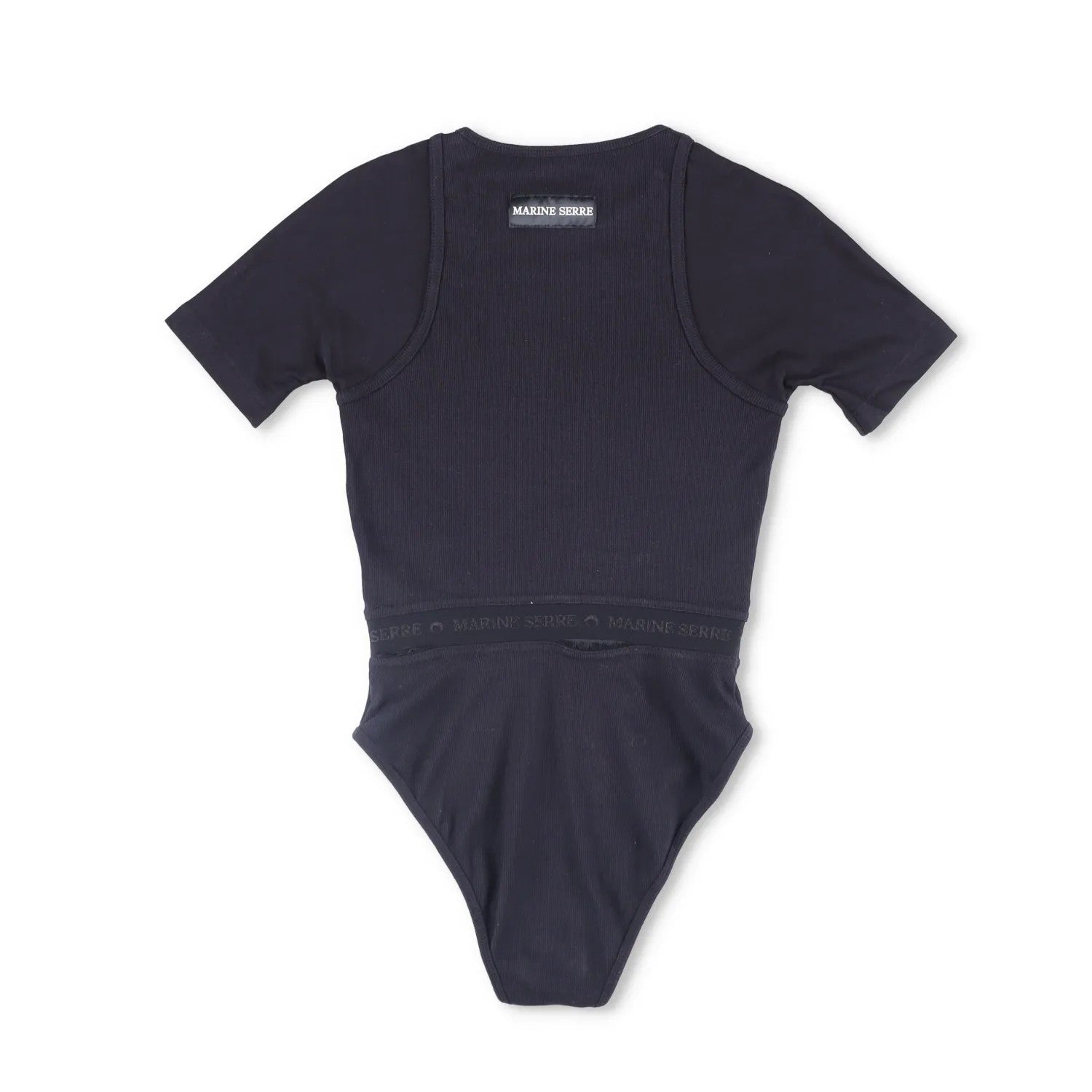 MARINE SERRE Womens Organic Cotton Rib 2X2 One-Piece Bodysuit Black XS RRP 260 — View 8