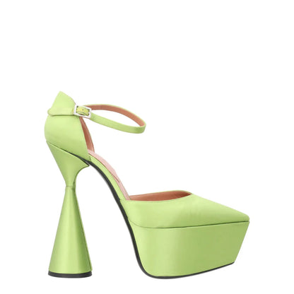 DACCORI Women Platform Heel Satin Leather Sandals Green Open Toe Size 41 RRP 950