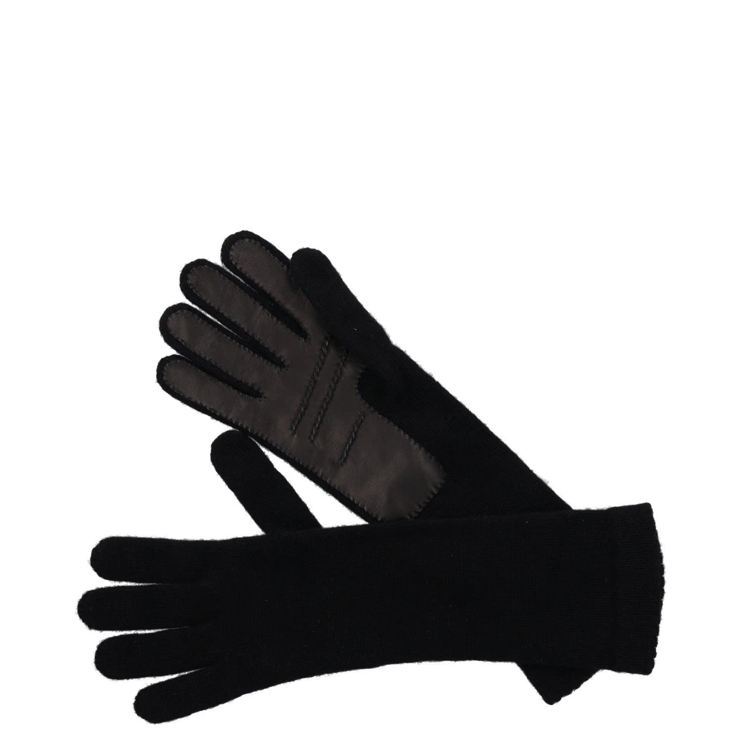 INVERNI Womens Gloves Black Cashmere Knit Long Wrist Warm Trim Size S RRP 145