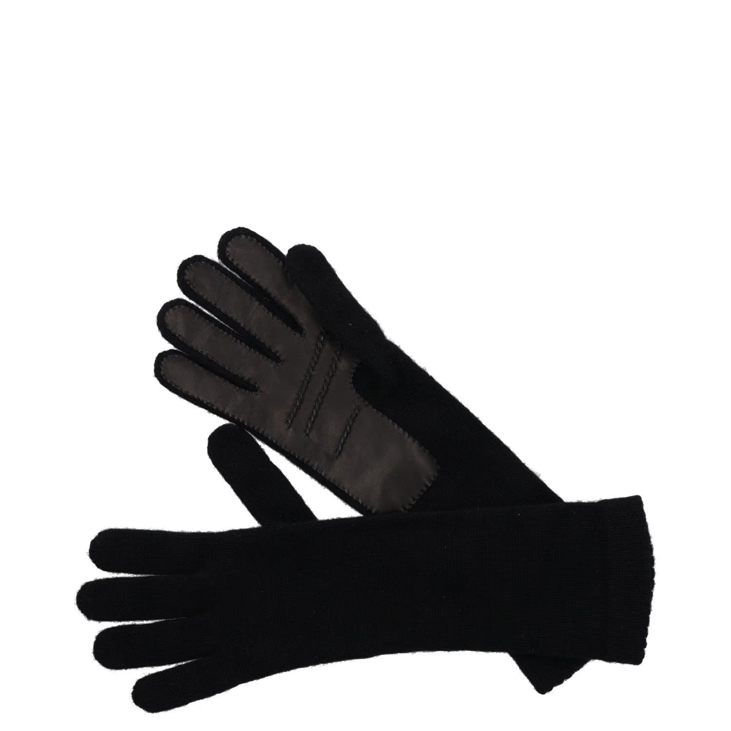 INVERNI Womens Gloves Black Cashmere Knit Long Wrist Warm Trim Size S RRP 145