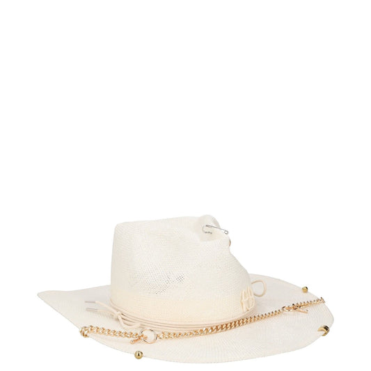 RUSLAN BAGINSKIY Womens Pierced Chain Strap Fedora Hat White Size L RRP 400