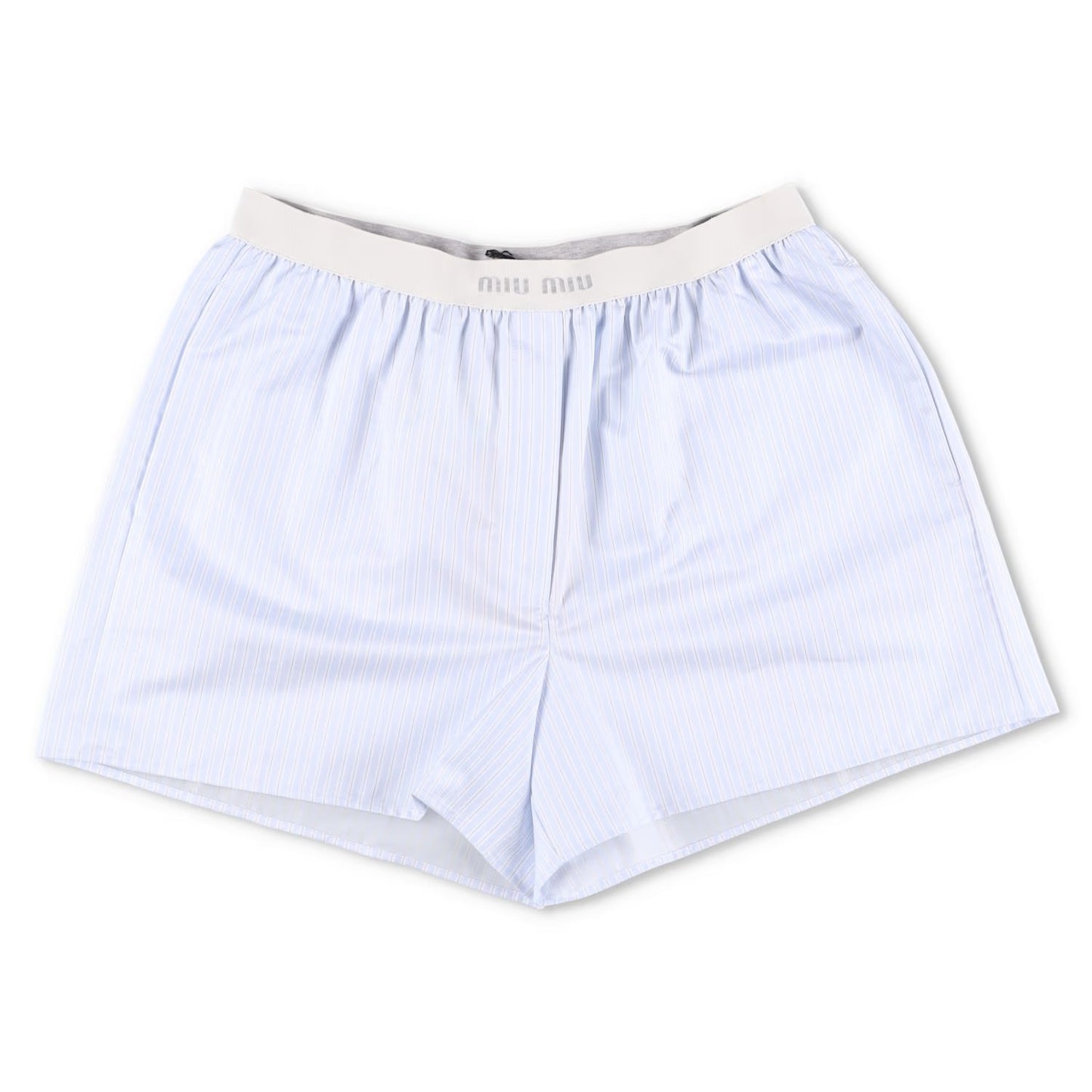 MIU MIU Womens Shorts Cotton Striped Blue White Flat Front Size 2 RRP 1050