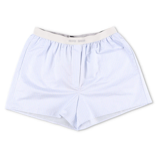 MIU MIU Womens Shorts Cotton Striped Blue White Flat Front Size 2 RRP 1050