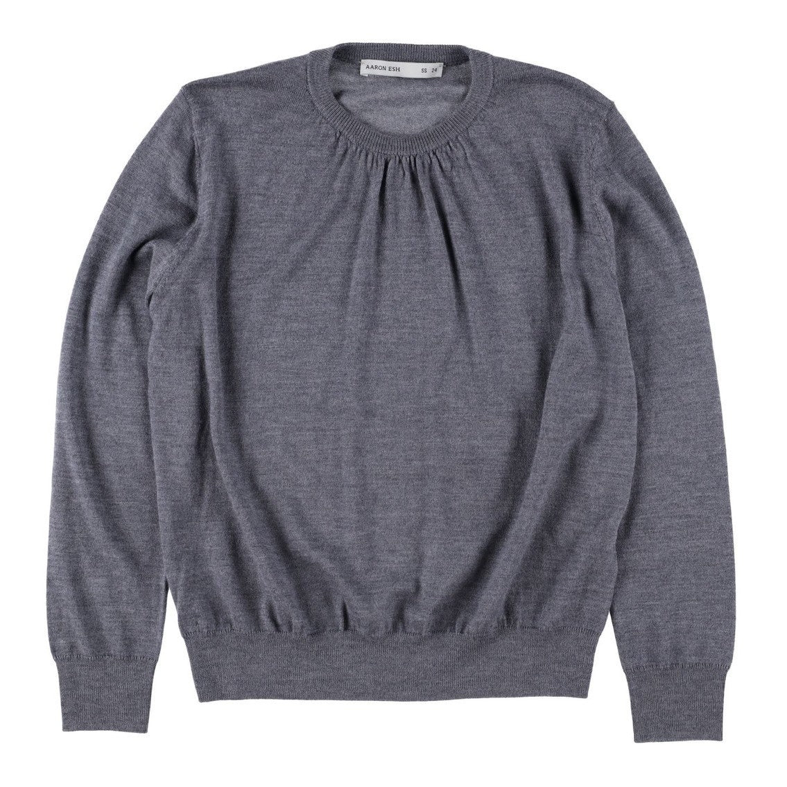 AARON ESH Mens Ruched Neck Crewneck Jumper Grey Long Sleeve Size 24 RRP 260