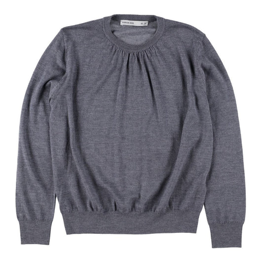 AARON ESH Mens Ruched Neck Crewneck Jumper Grey Long Sleeve Size 24 RRP 260