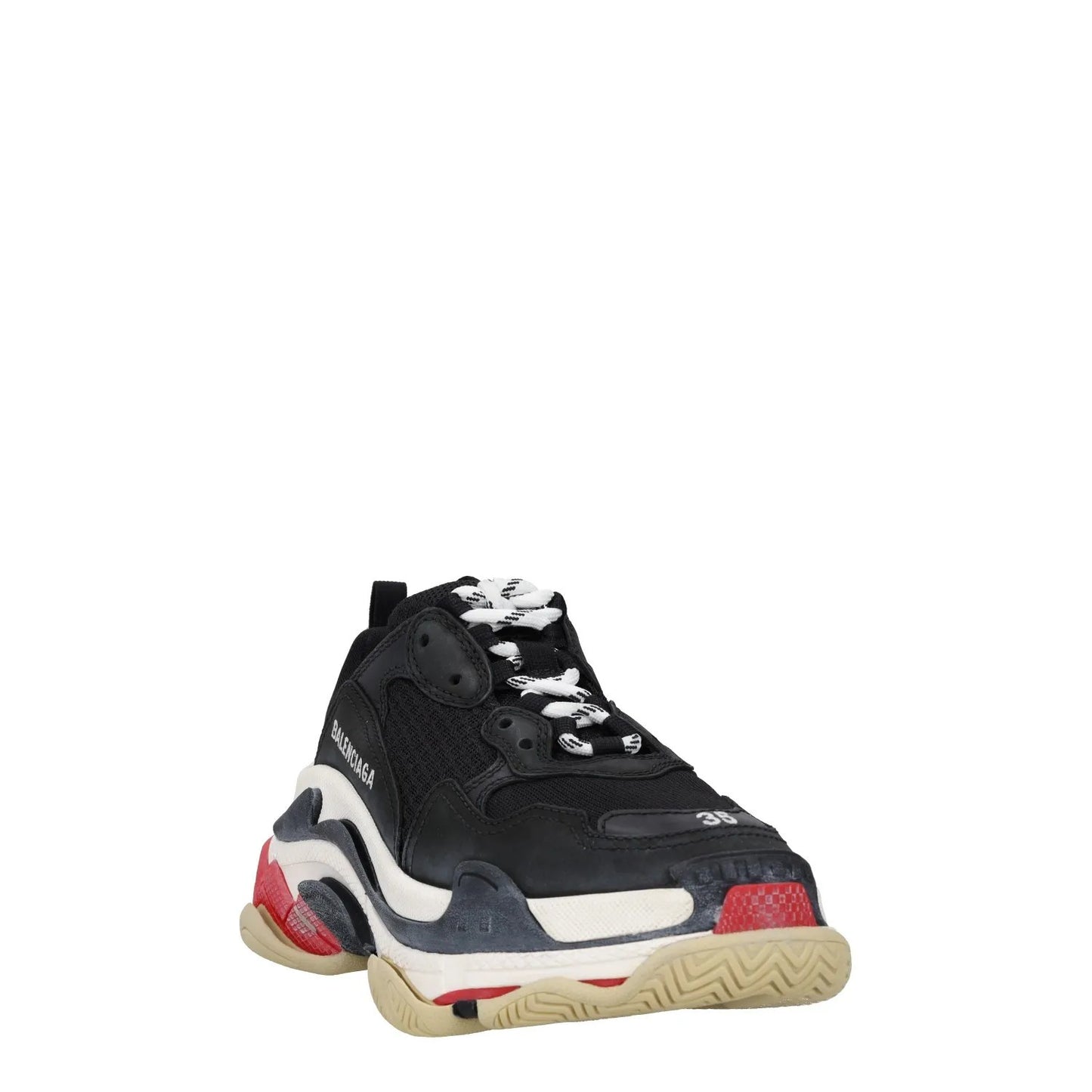 BALENCIAGA Womens Trainers Black White Red Leather Chunky Sole UK 2 RRP 865 — View 2