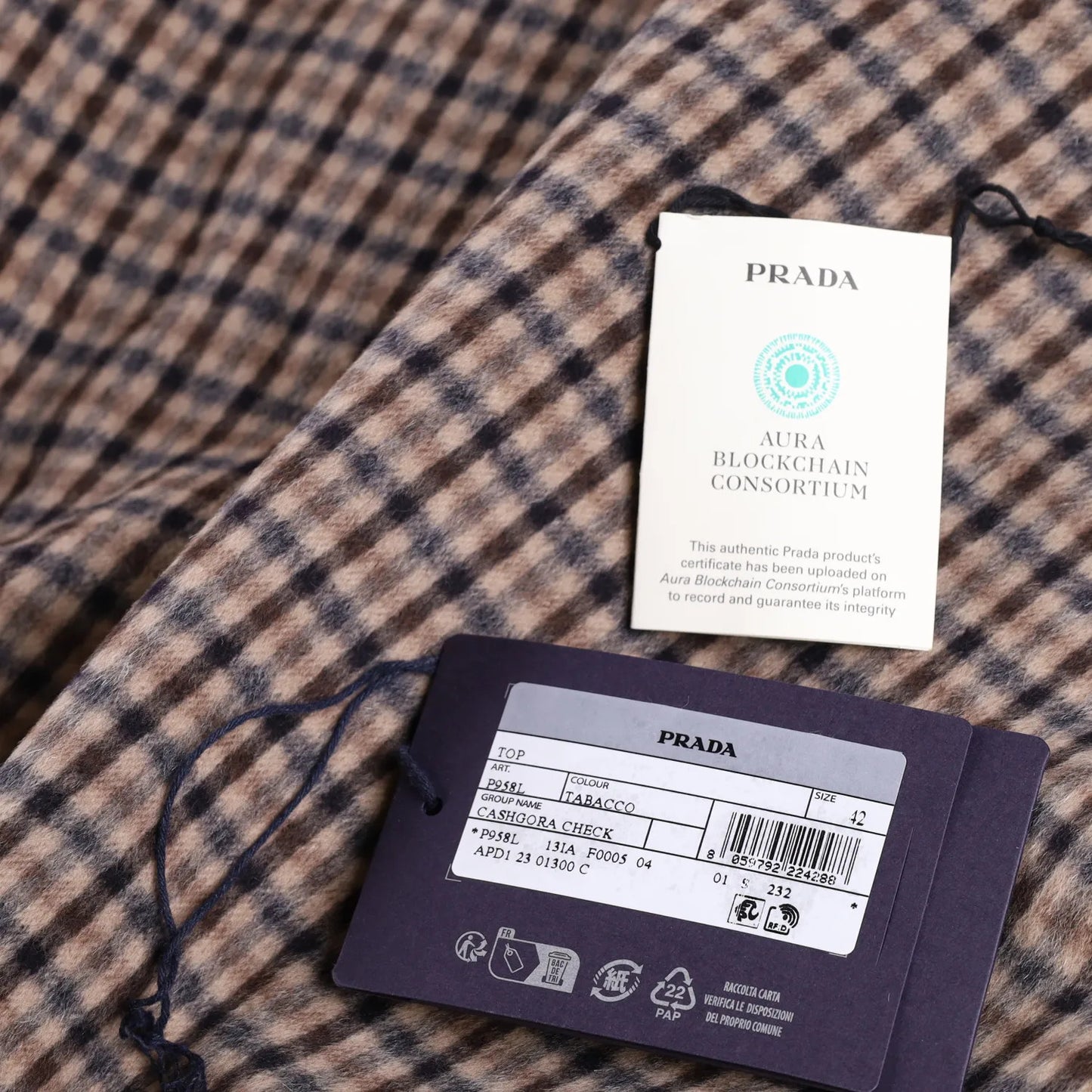 PRADA Womens Blouse V-Neck Long Sleece Check Pattern Brown Size 42 RRP 2830 — View 9