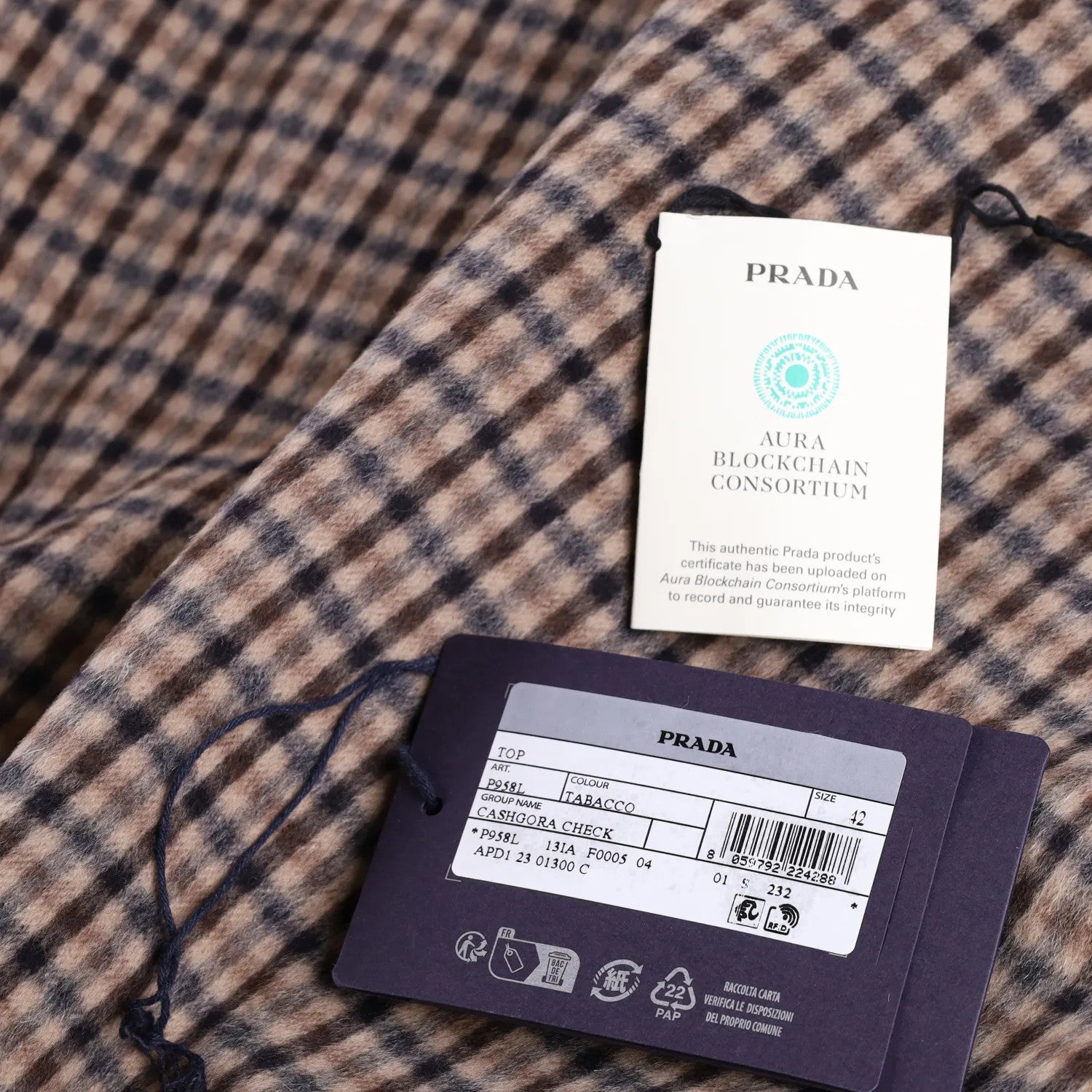 PRADA Womens Blouse V-Neck Long Sleece Check Pattern Brown Size 42 RRP 2830 — View 9