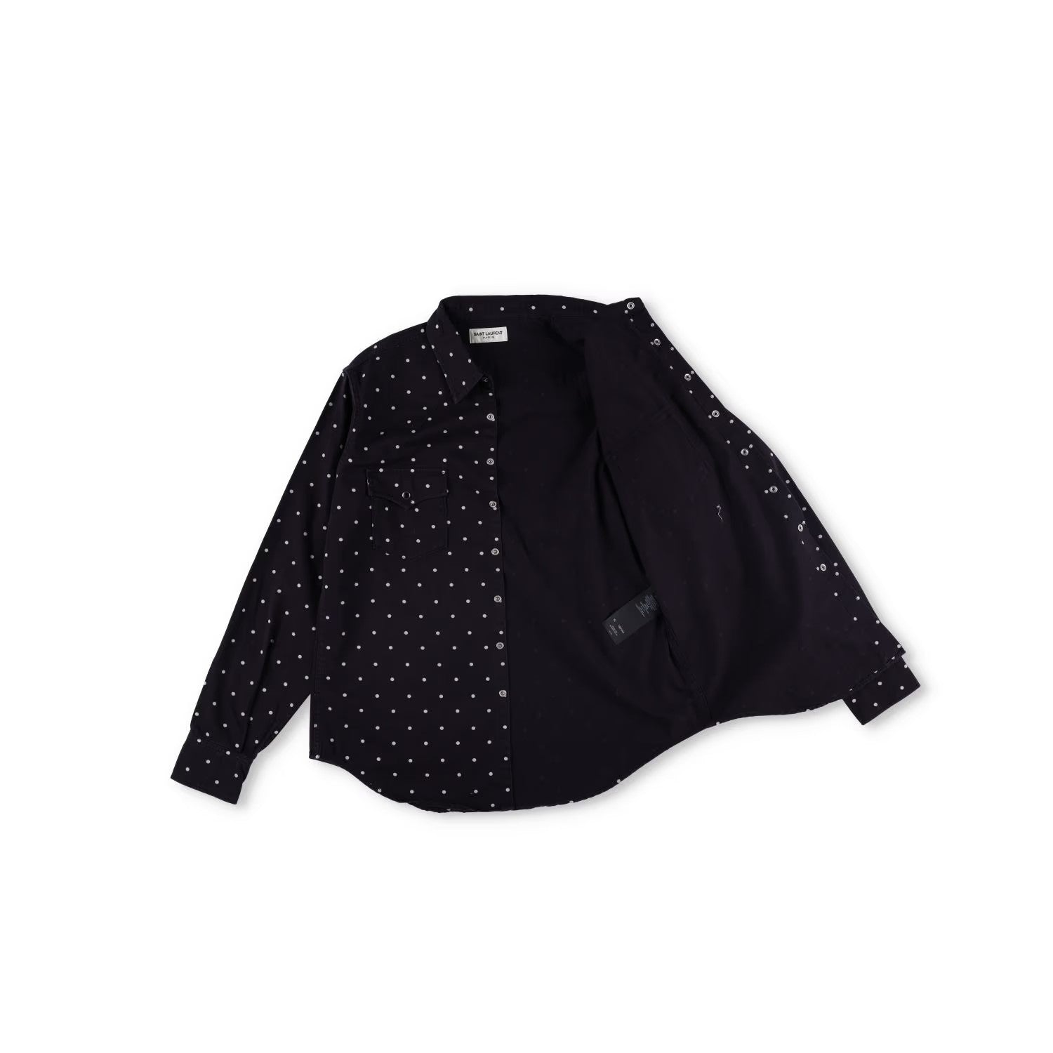 SAINT LAURENT Mens Button Up Shirt Collared Black White Dotted Cotton XL RRP 550 — View 6